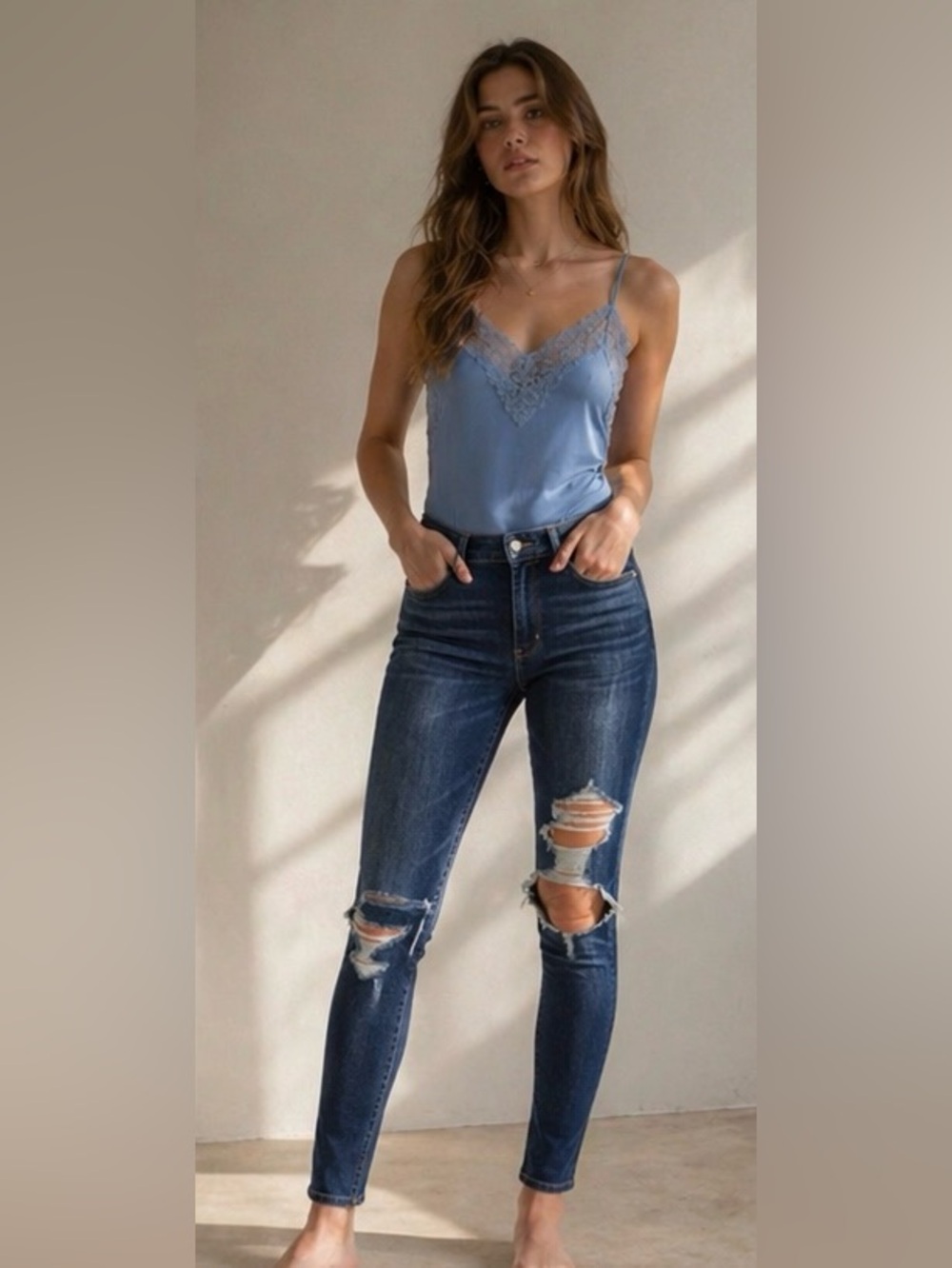 Women's Distressed Blue Jeans